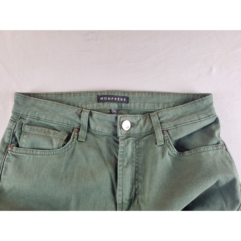 Monfrere Pants Mens 31 Green Army Stretch Performance Zip Pockets Japanese Denim - Picture 9 of 16